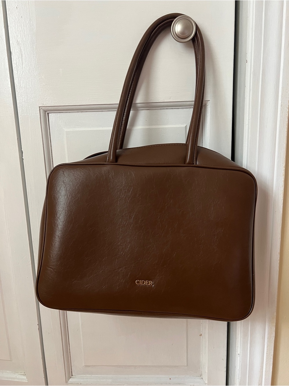 Cider Brown Structured Leather Brief Tote